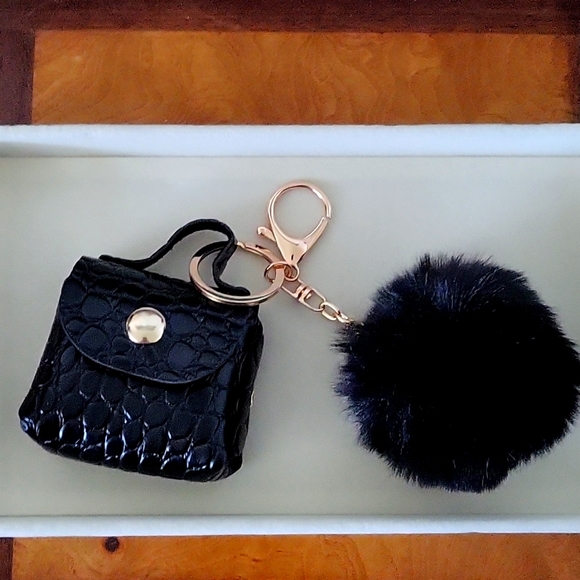 Accessories - Crocodile Embossed Pom Pom Decor Bag / Keychain NWOT